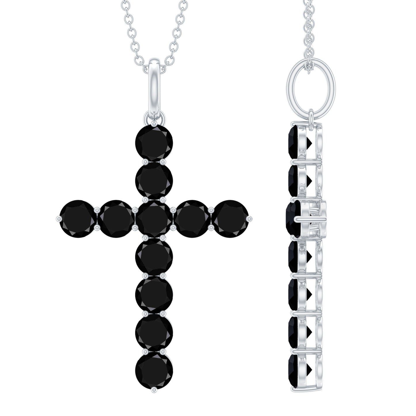 Natural Black Onyx Cross Pendant Necklace for Women