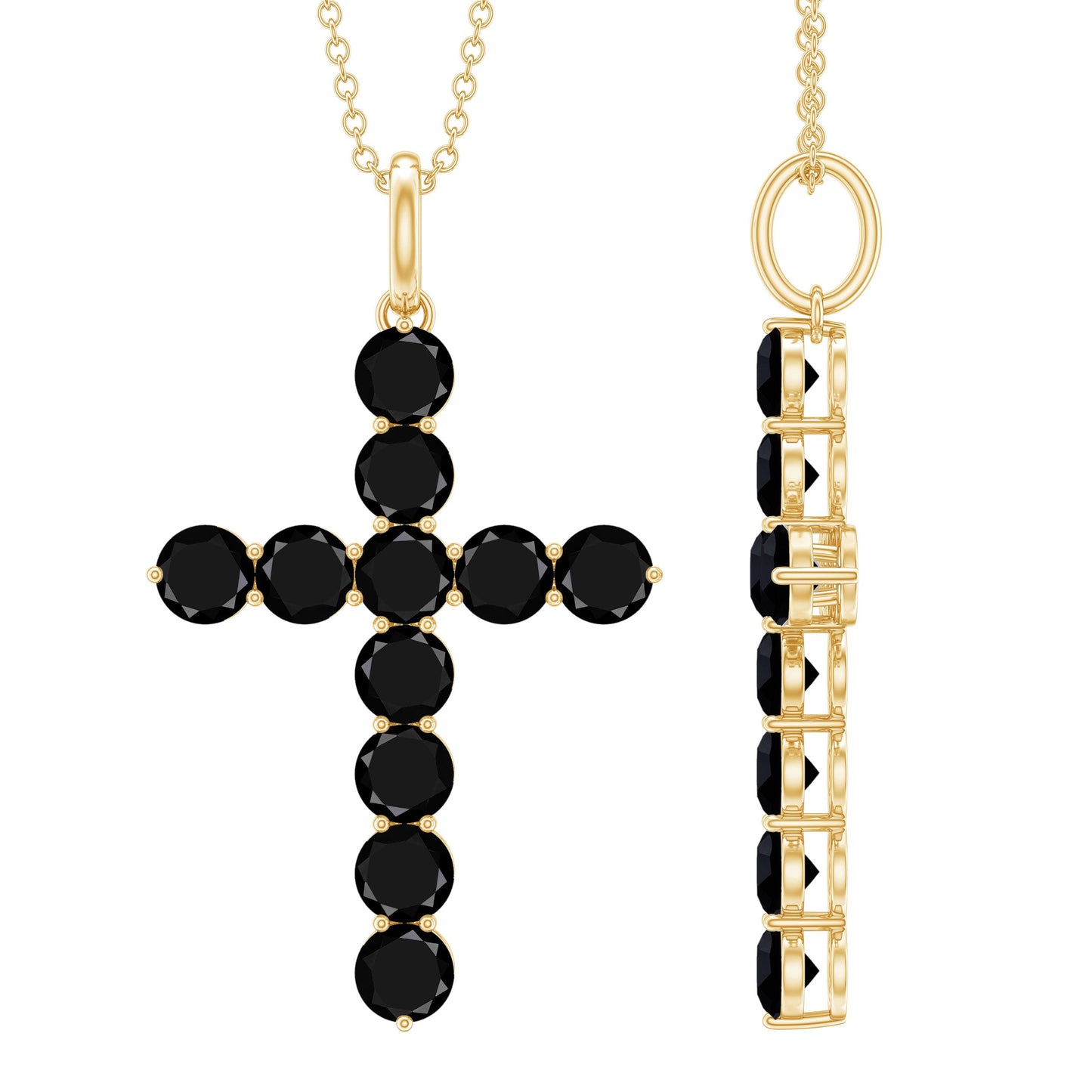 Natural Black Onyx Cross Pendant Necklace for Women