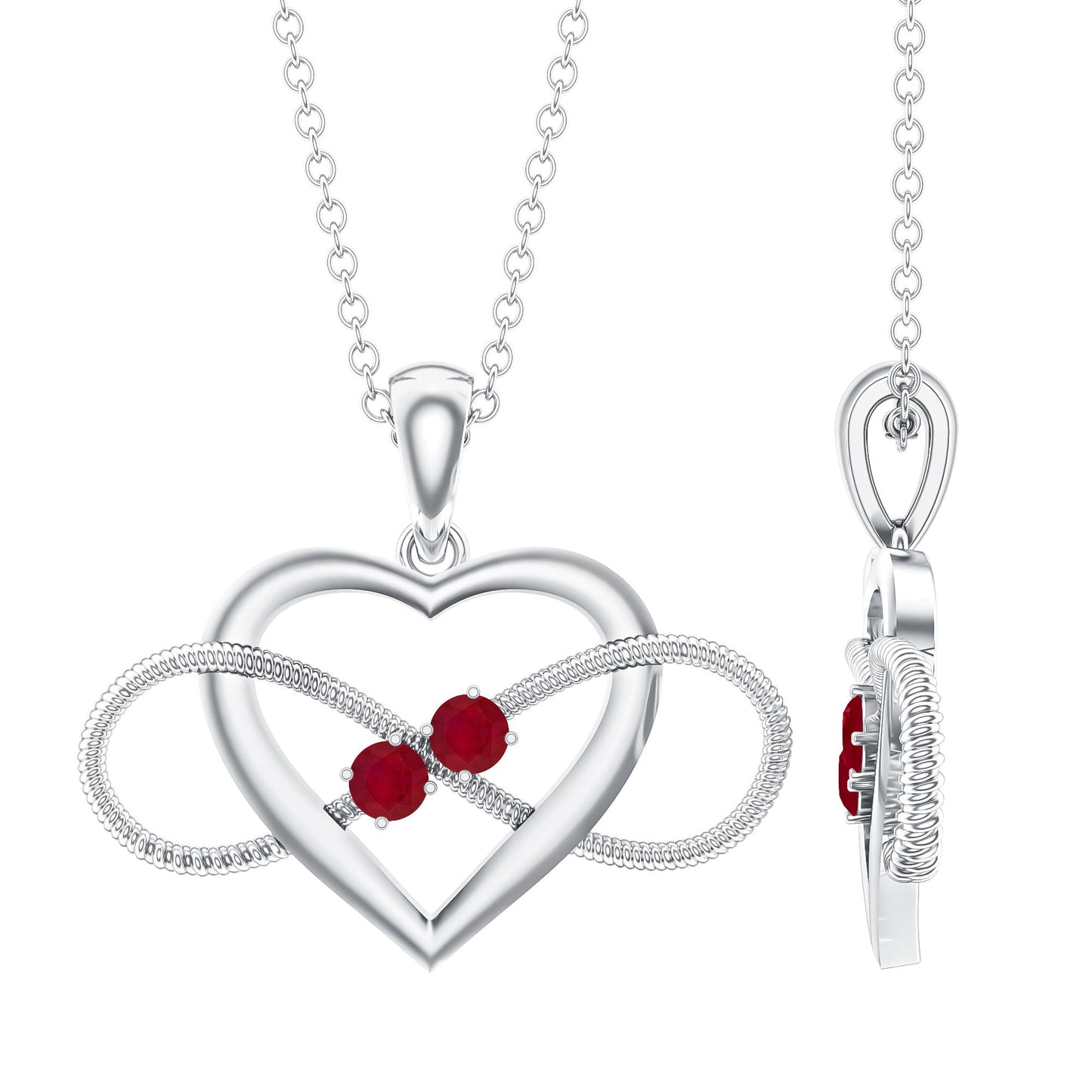 Unique Heart Infinity Pendant Necklace with Ruby