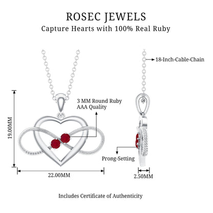 Unique Heart Infinity Pendant Necklace with Ruby