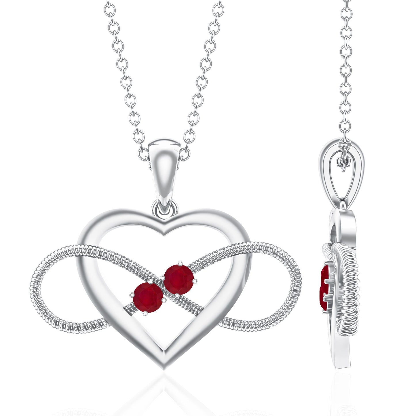 Unique Heart Infinity Pendant Necklace with Ruby