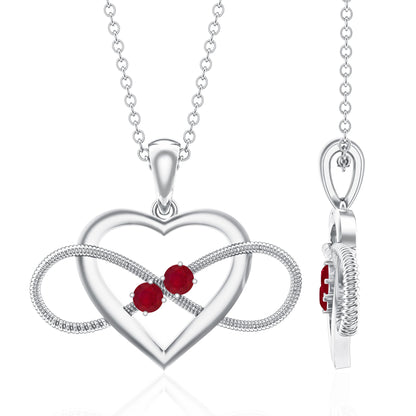 Unique Heart Infinity Pendant Necklace with Ruby