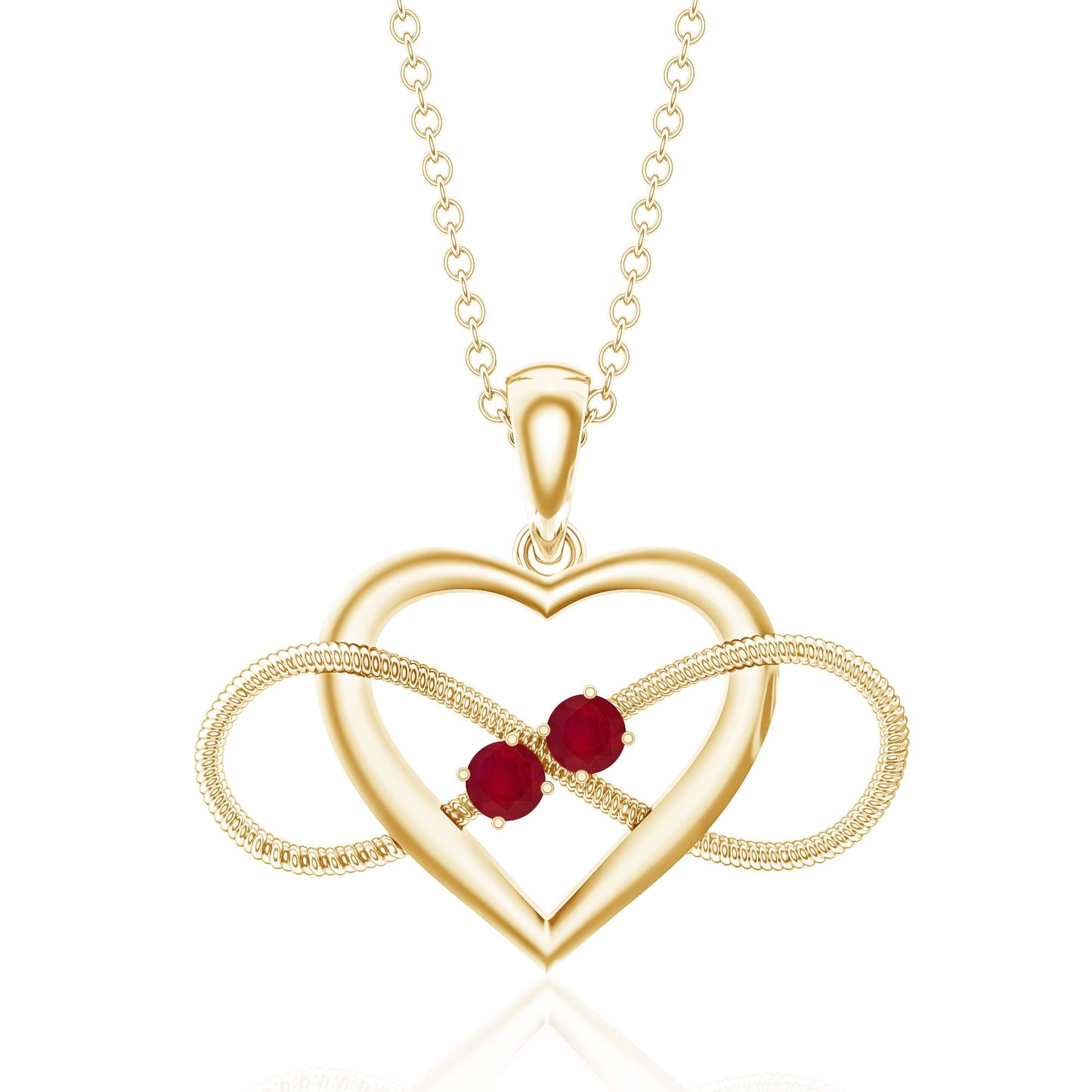 Unique Heart Infinity Pendant Necklace with Ruby