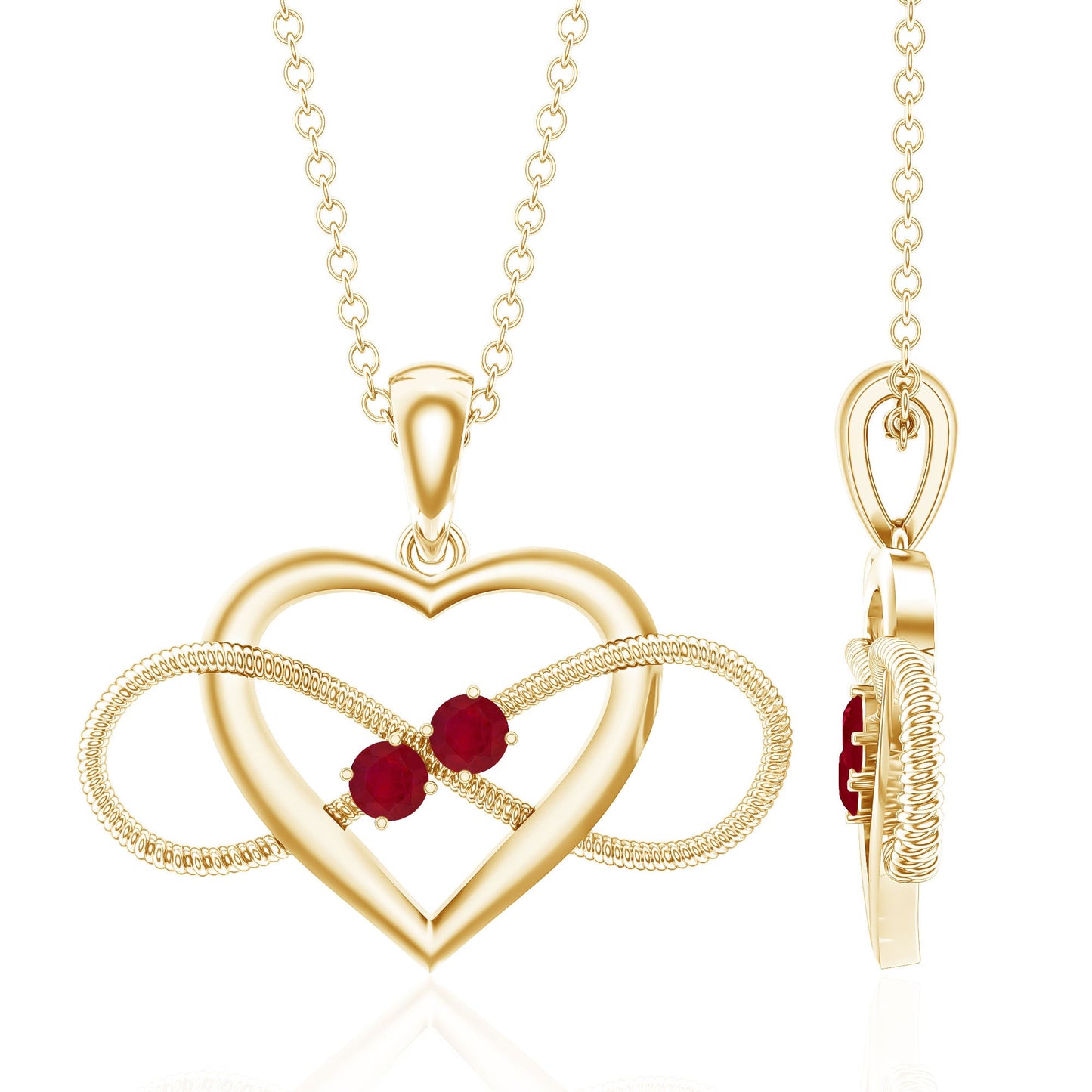 Unique Heart Infinity Pendant Necklace with Ruby