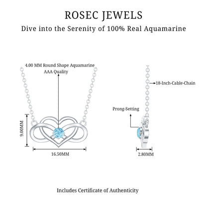 Certified Aquamarine Infinity and Heart Necklace