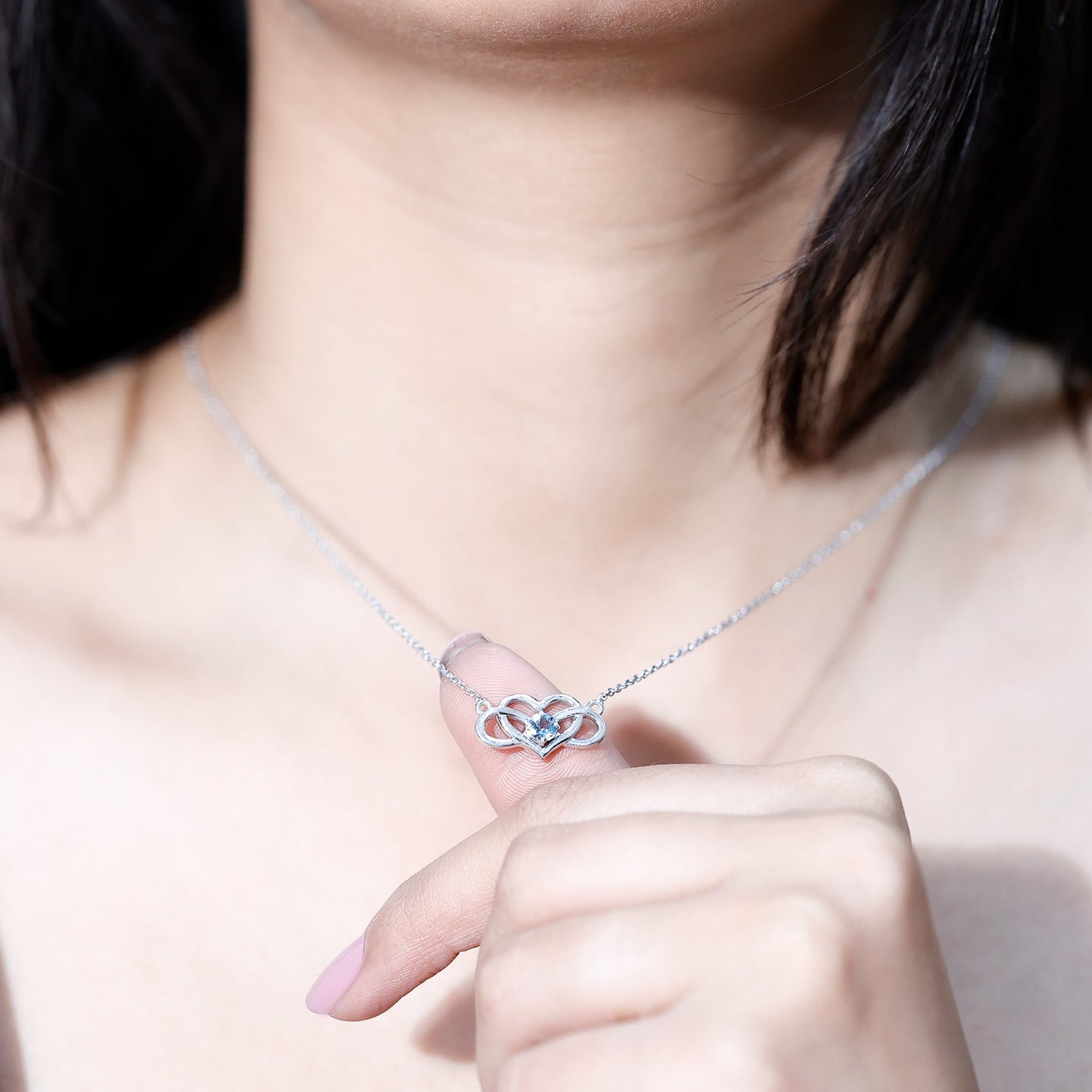 Certified Aquamarine Infinity and Heart Necklace