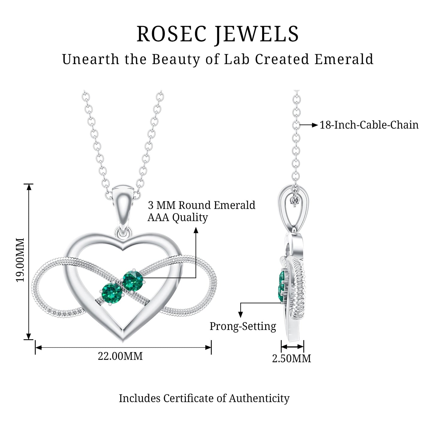 Lab Created Emerald Heart and Infinity Pendant Necklace