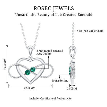 Lab Created Emerald Heart and Infinity Pendant Necklace