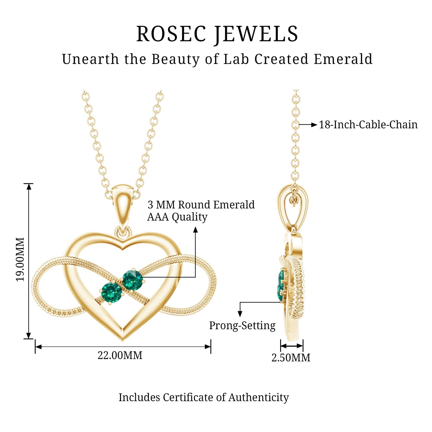 Lab Created Emerald Heart and Infinity Pendant Necklace