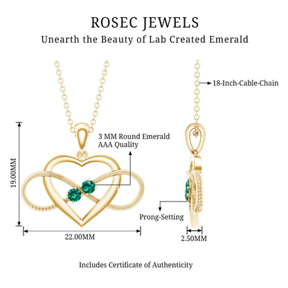 Lab Created Emerald Heart and Infinity Pendant Necklace