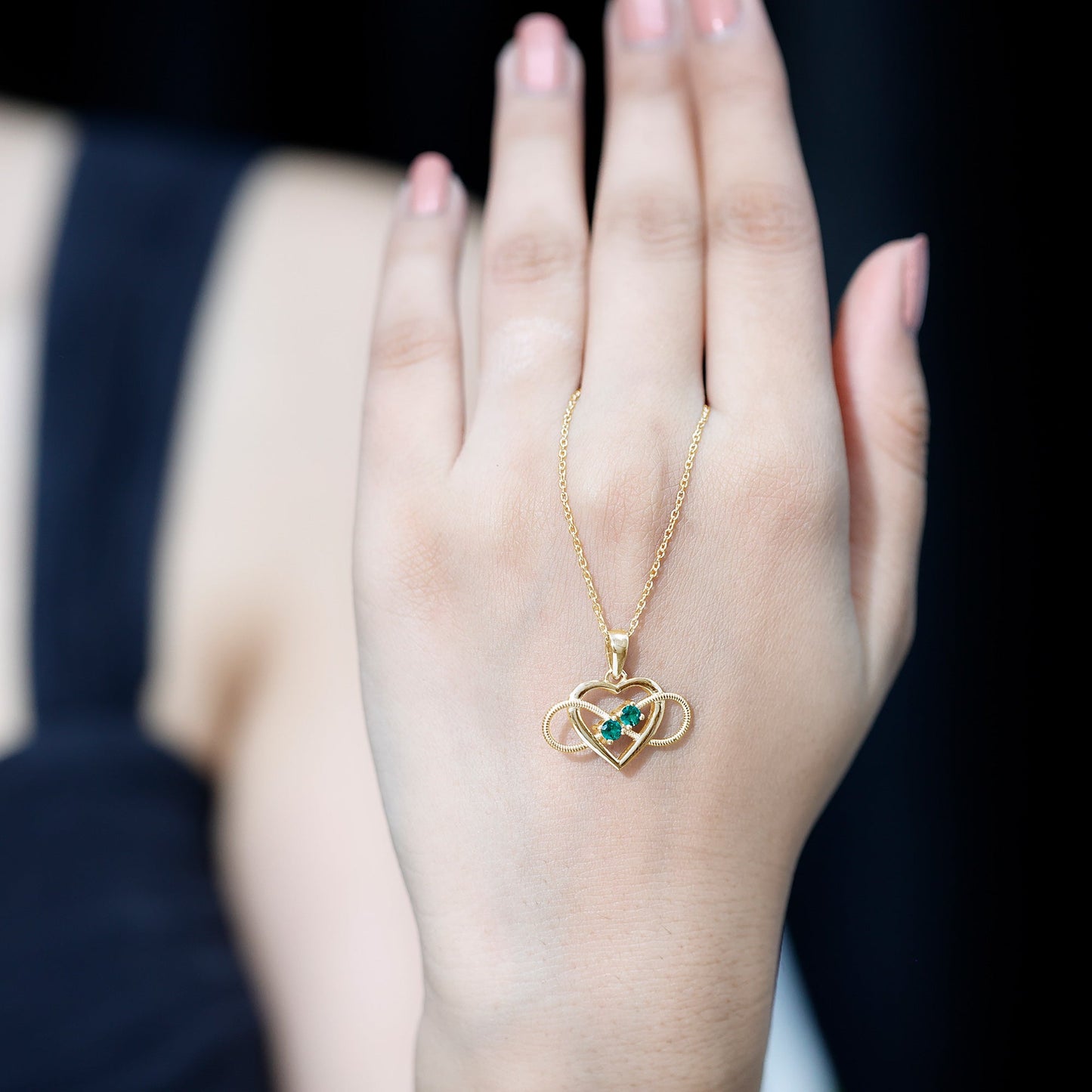 Lab Created Emerald Heart and Infinity Pendant Necklace