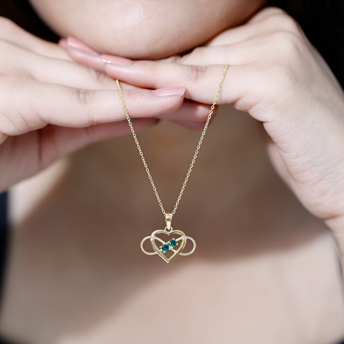 Lab Created Emerald Heart and Infinity Pendant Necklace