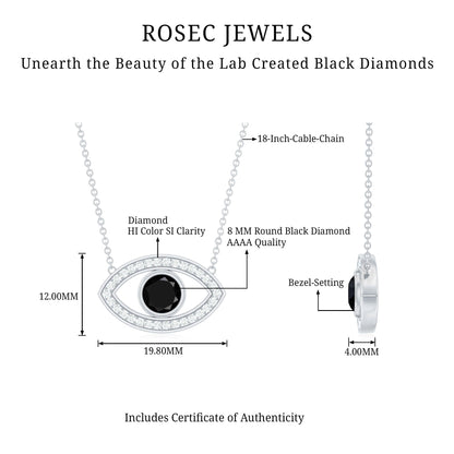 Gothic Lab Created Black Diamond Evil Eye Necklace With Diamond