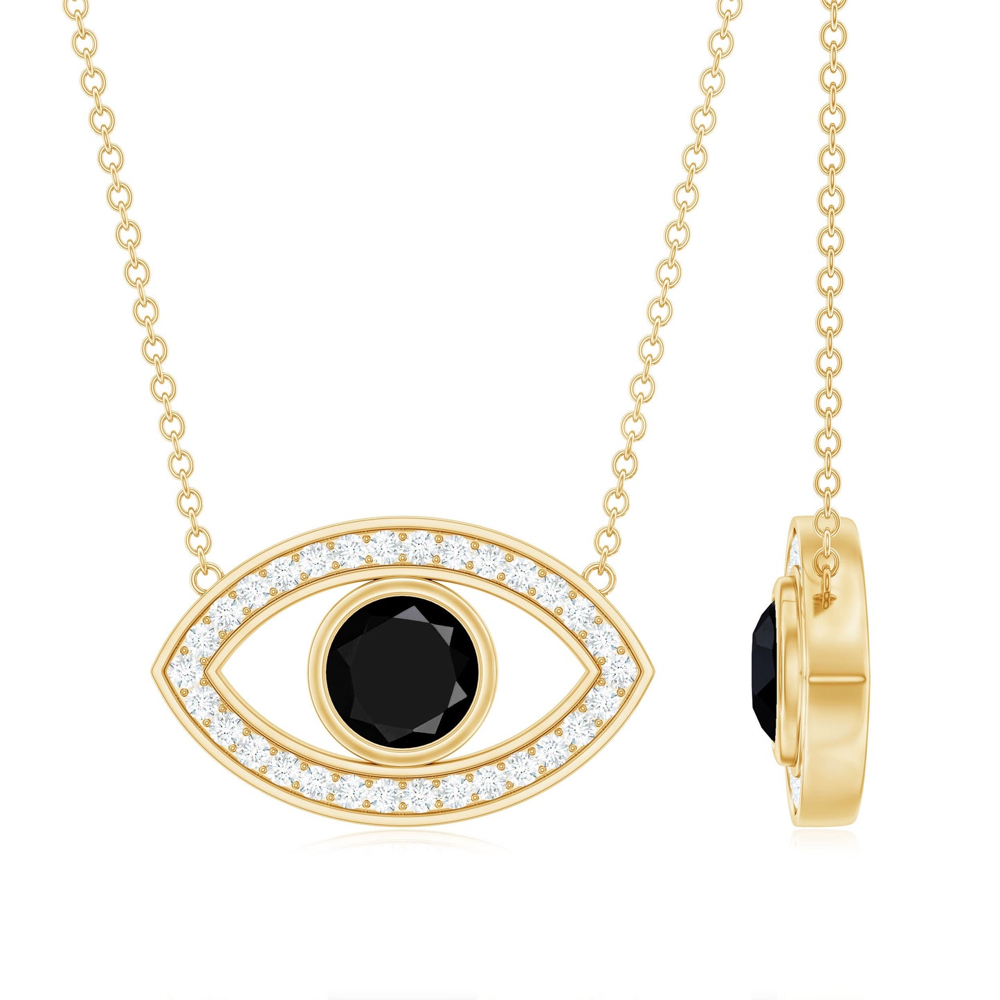 Gothic Lab Created Black Diamond Evil Eye Necklace With Diamond