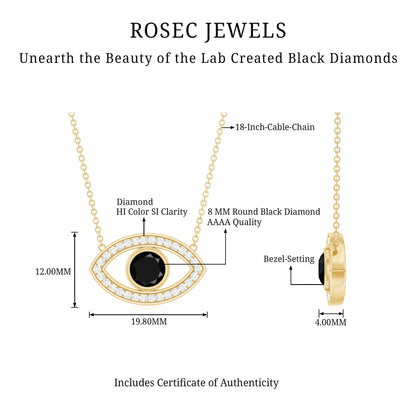 Gothic Lab Created Black Diamond Evil Eye Necklace With Diamond