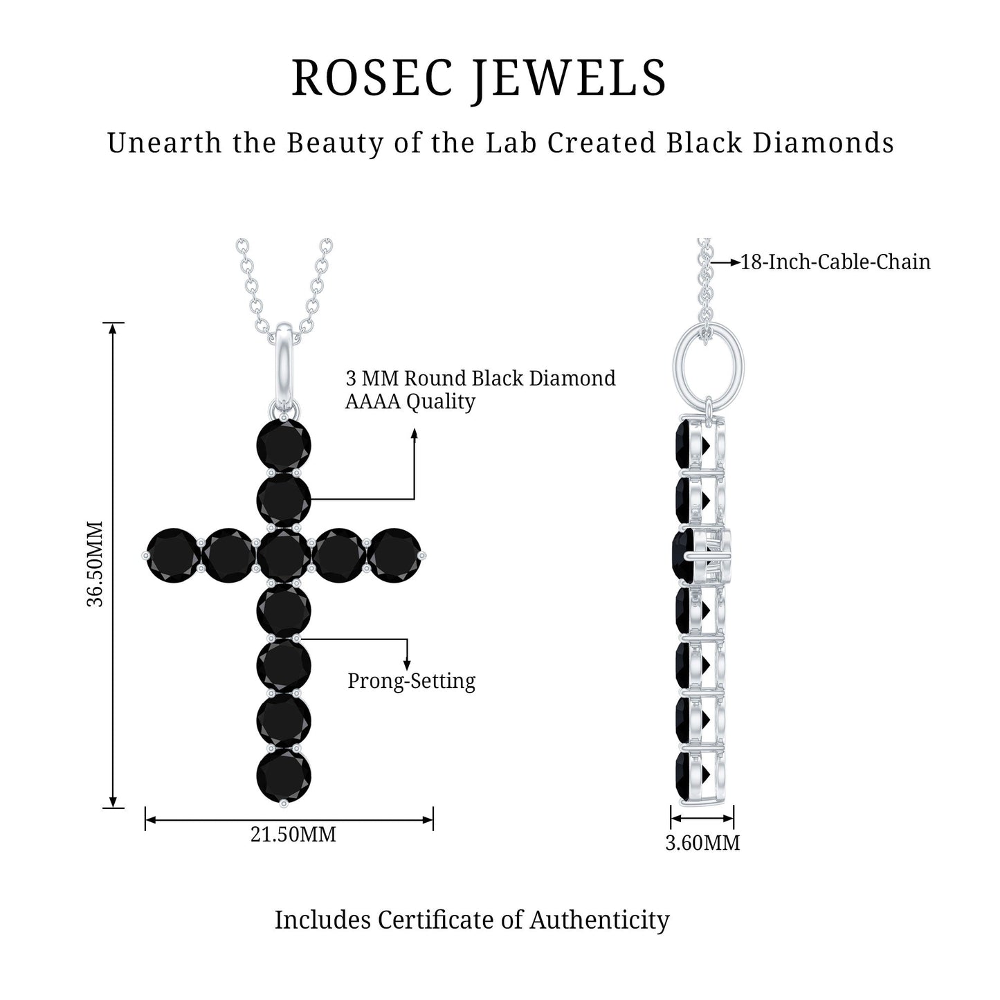 Lab Created Black Diamond Cross Pendant Necklace