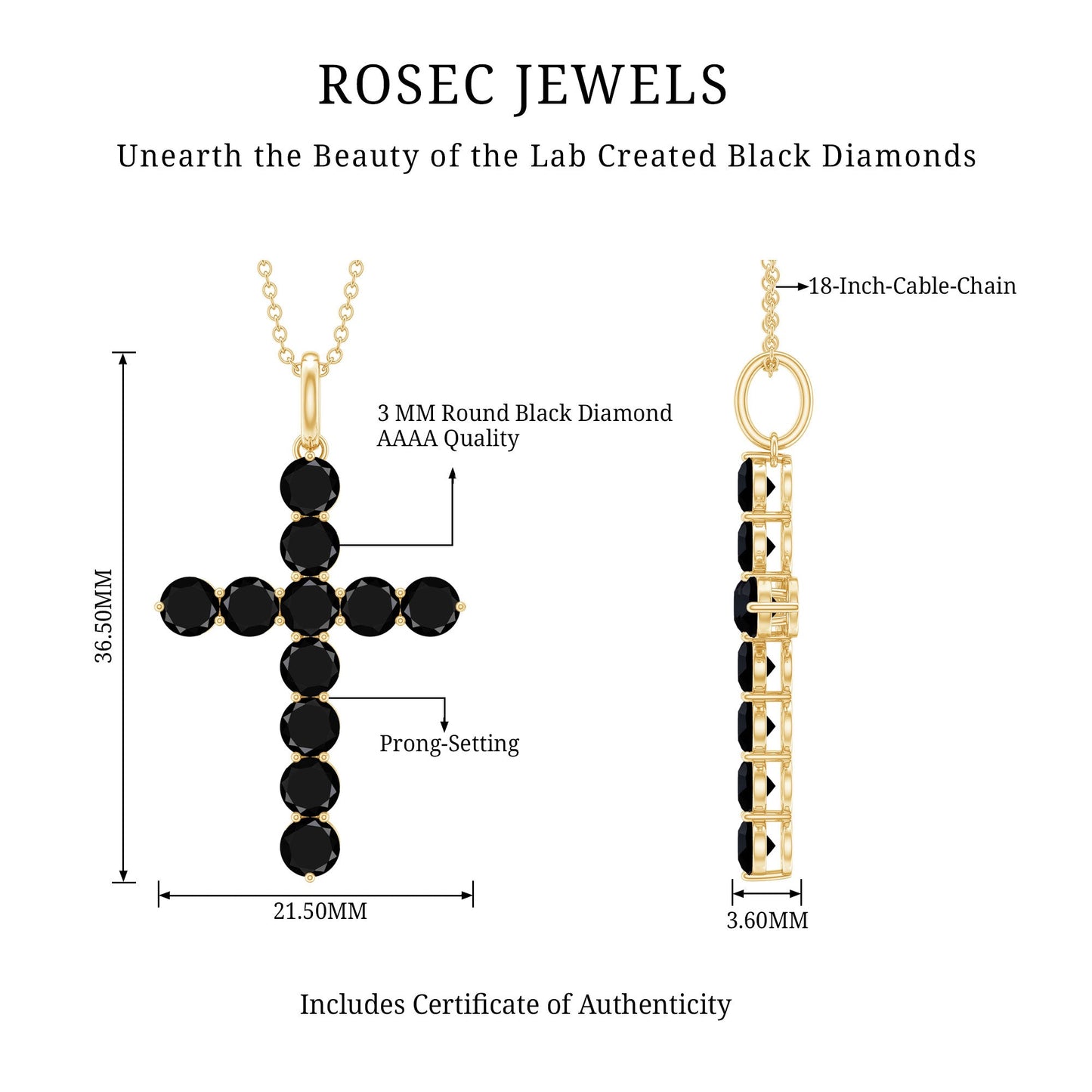 Lab Created Black Diamond Cross Pendant Necklace