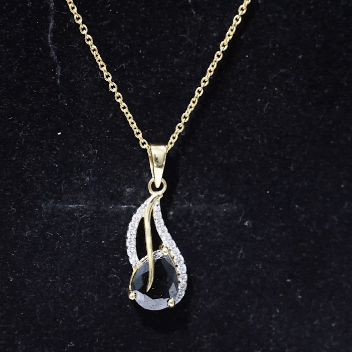 Pear Shaped Black Onyx and Diamond Leaf Pendant Necklace