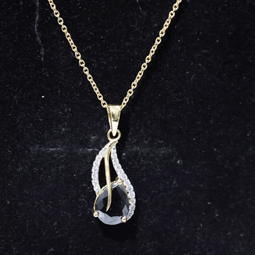Pear Shaped Black Onyx and Diamond Leaf Pendant Necklace