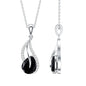 Pear Shaped Black Onyx and Diamond Leaf Pendant Necklace