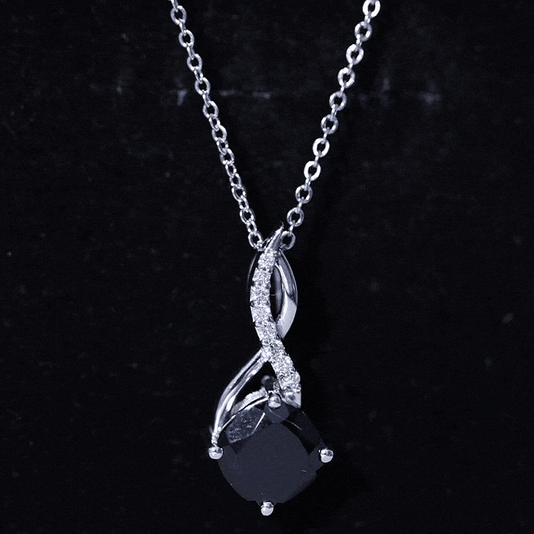 2 Carat Cushion Cut Black Spinel and Diamond Infinity Necklace