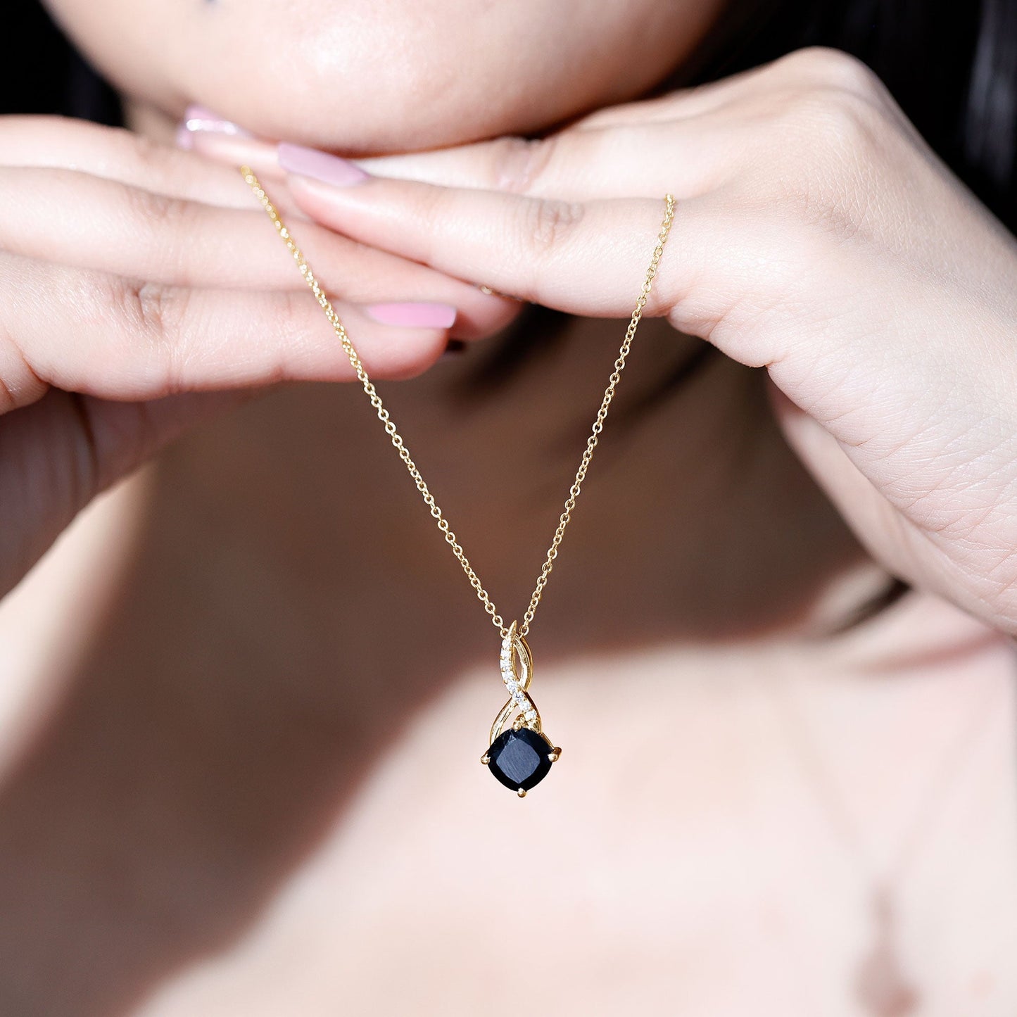 2 Carat Cushion Cut Black Spinel and Diamond Infinity Necklace