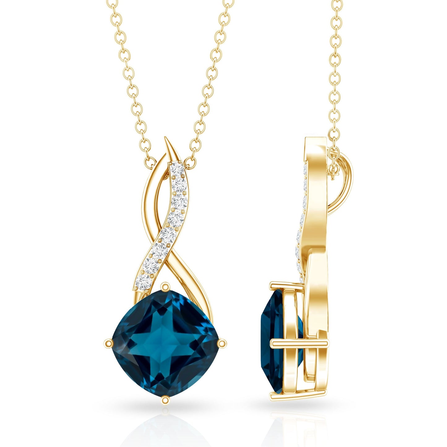 2.8 Carat Cushion Cut London Blue Topaz Infinity Pendant with Diamond