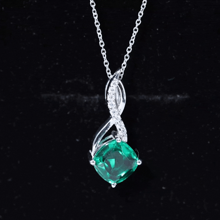 Certified Lab Created Emerald Infinity Necklace with Moissanite