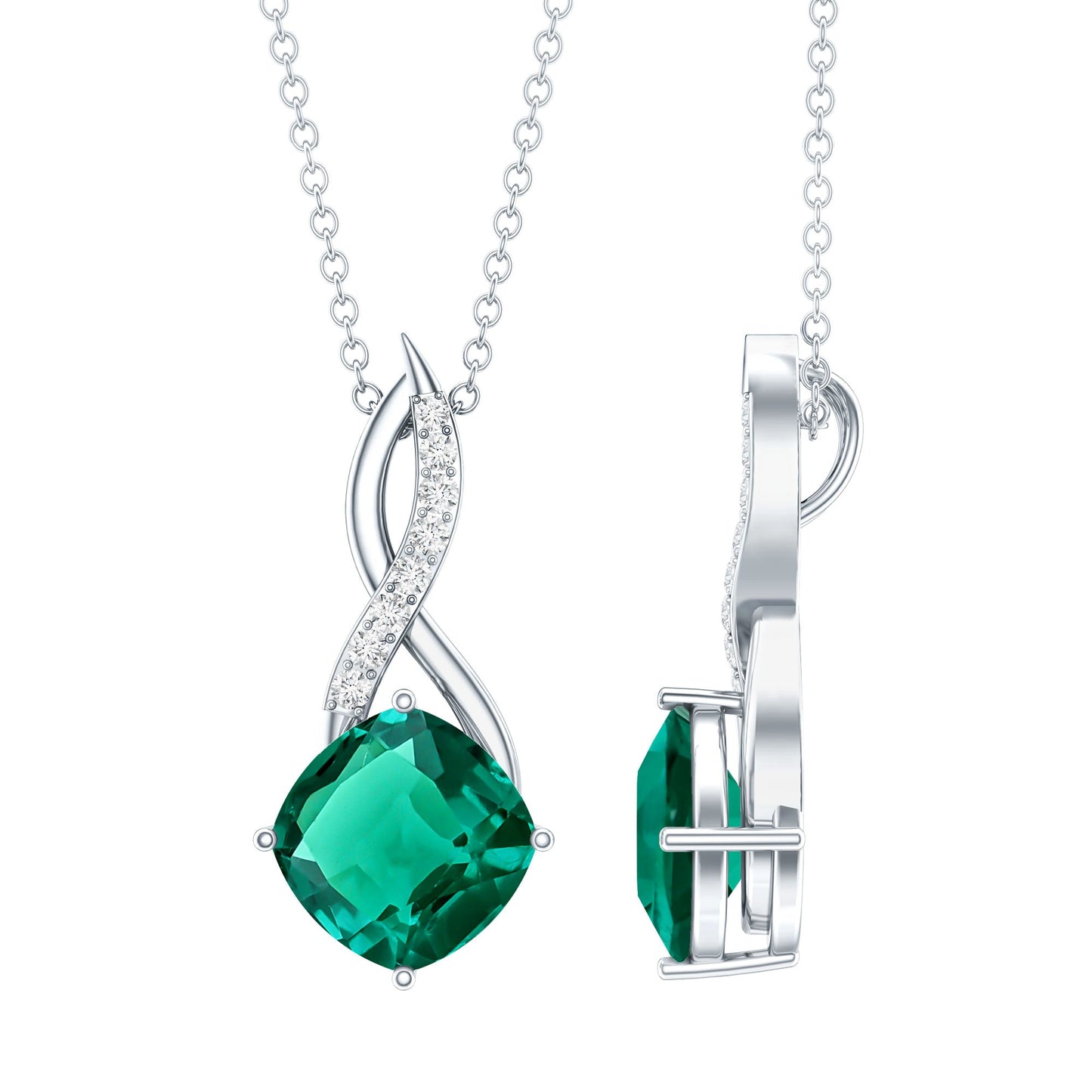 Certified Lab Created Emerald Infinity Necklace with Moissanite