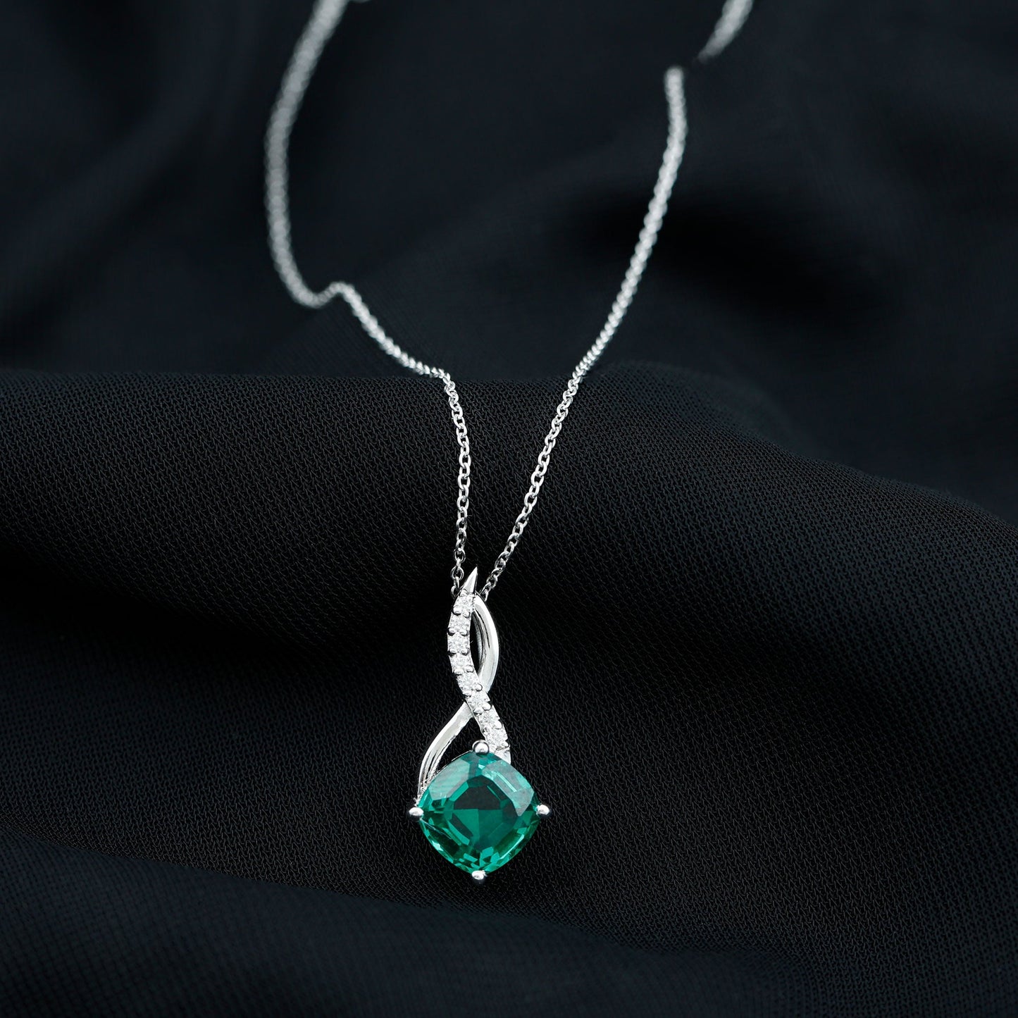 Certified Lab Created Emerald Infinity Necklace with Moissanite