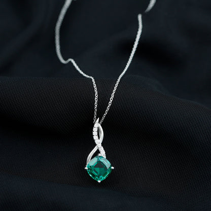 Certified Lab Created Emerald Infinity Necklace with Moissanite