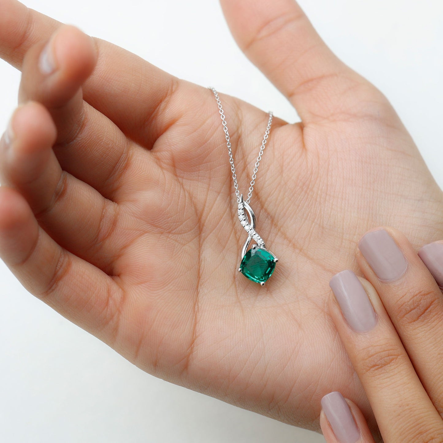 Certified Lab Created Emerald Infinity Necklace with Moissanite