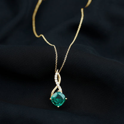 Certified Lab Created Emerald Infinity Necklace with Moissanite