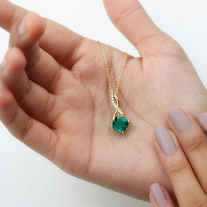 Certified Lab Created Emerald Infinity Necklace with Moissanite