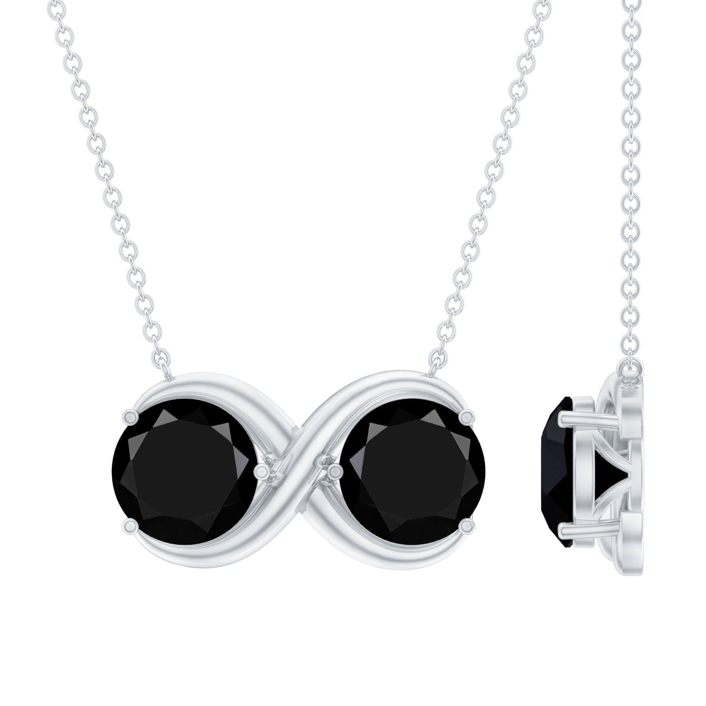 Round Cut Black Spinel Two Stone Infinity Necklace