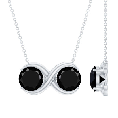 Round Cut Black Spinel Two Stone Infinity Necklace