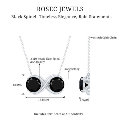 Round Cut Black Spinel Two Stone Infinity Necklace