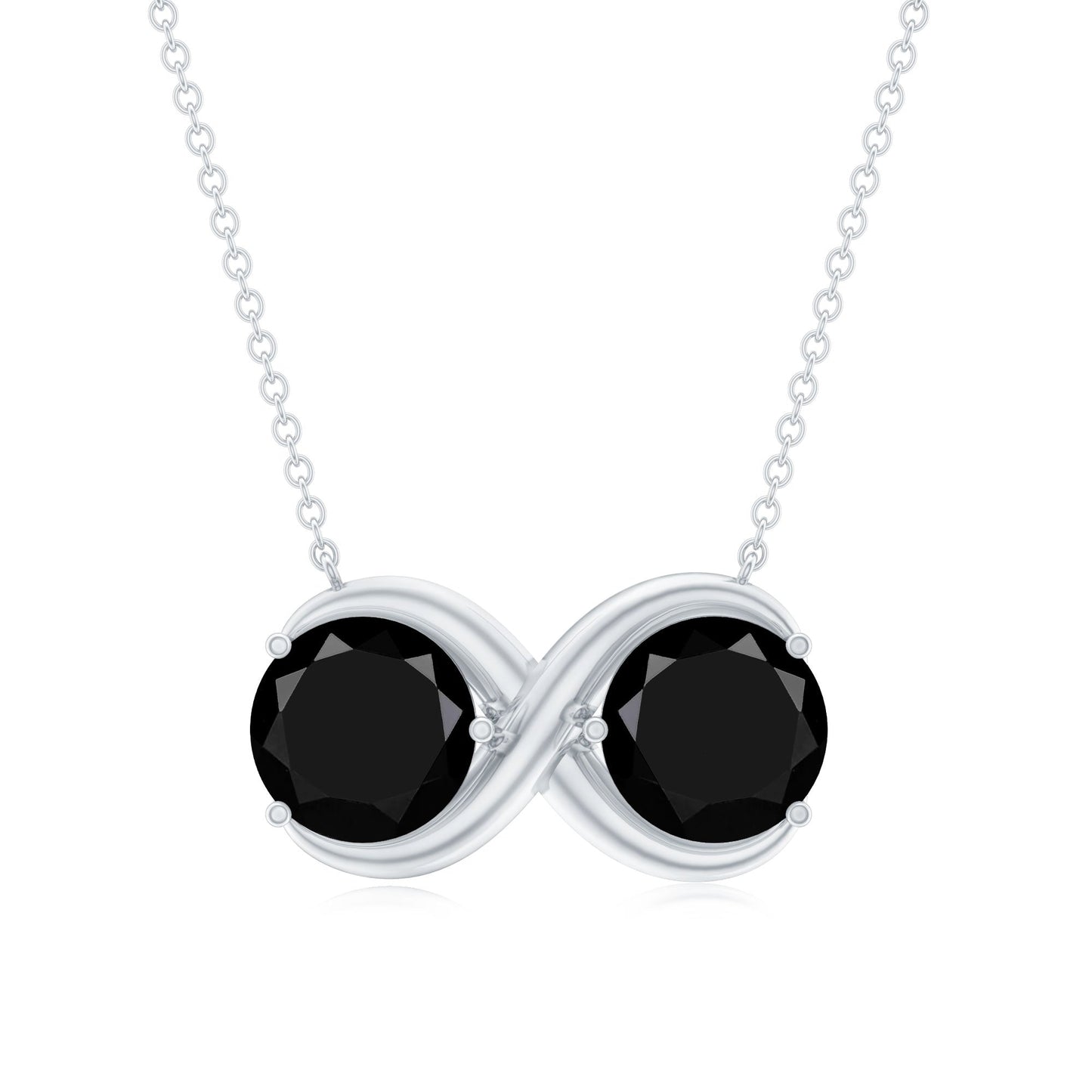 Round Cut Black Spinel Two Stone Infinity Necklace