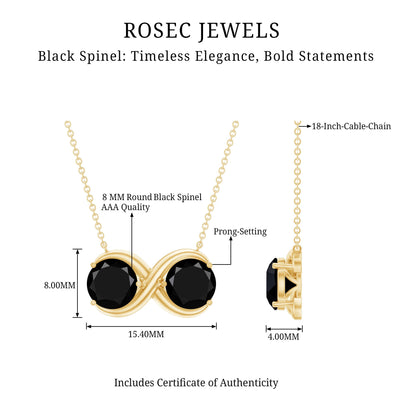 Round Cut Black Spinel Two Stone Infinity Necklace