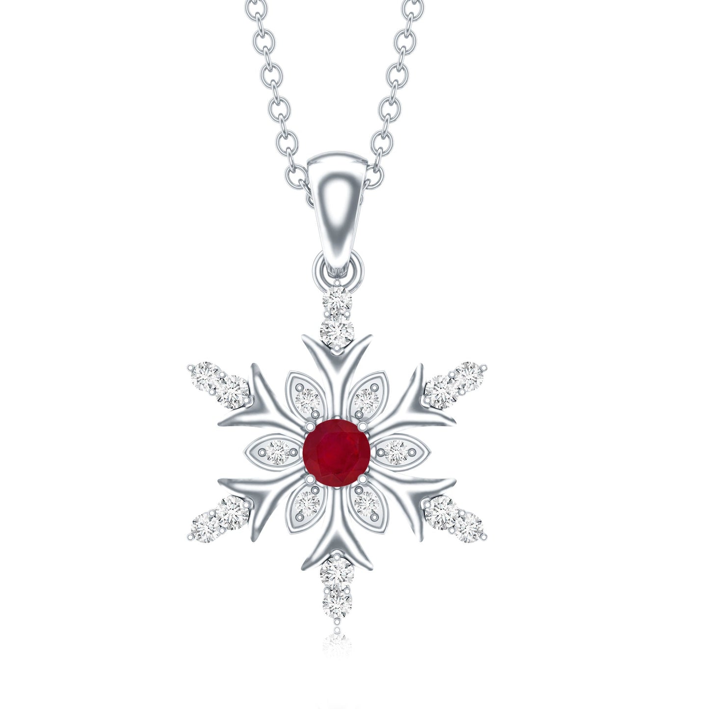 Natural Ruby and Diamond Snowflake Pendant Necklace