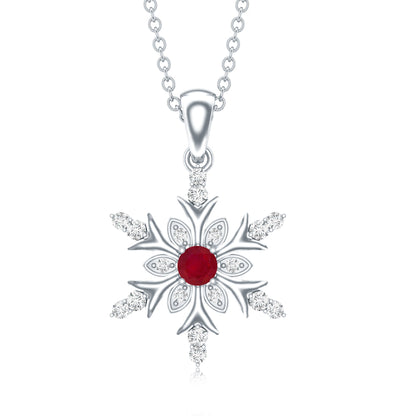 Natural Ruby and Diamond Snowflake Pendant Necklace