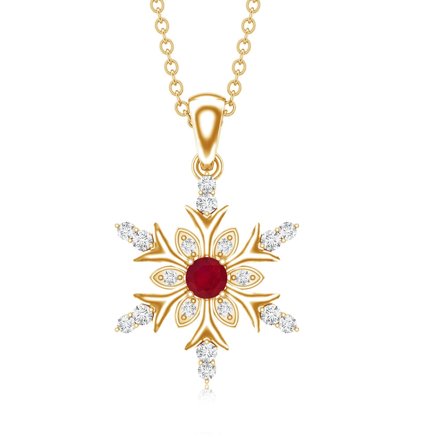 Natural Ruby and Diamond Snowflake Pendant Necklace