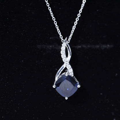 2.7 Carat Cushion Cut Lab Created Blue Sapphire Diamond Infinity Necklace