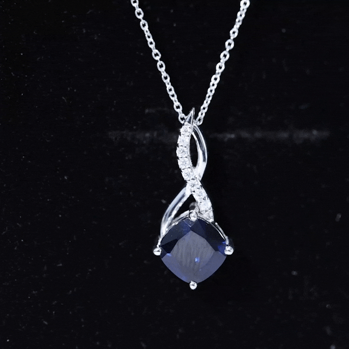 2.7 Carat Cushion Cut Lab Created Blue Sapphire Diamond Infinity Necklace