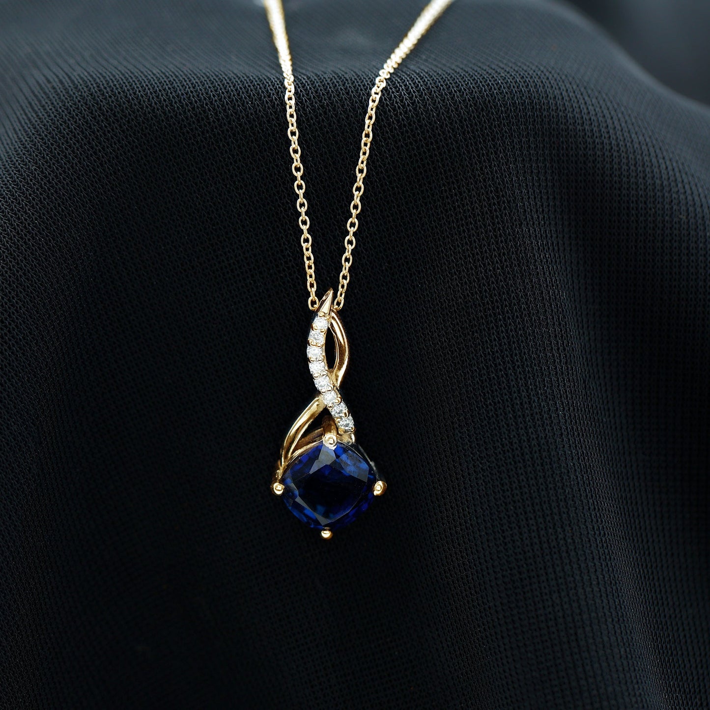 2.7 Carat Cushion Cut Lab Created Blue Sapphire Diamond Infinity Necklace