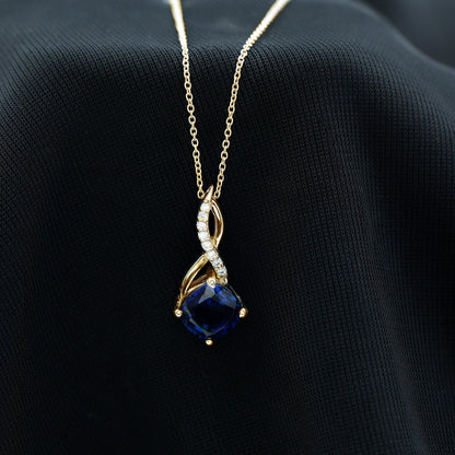 2.7 Carat Cushion Cut Lab Created Blue Sapphire Diamond Infinity Necklace