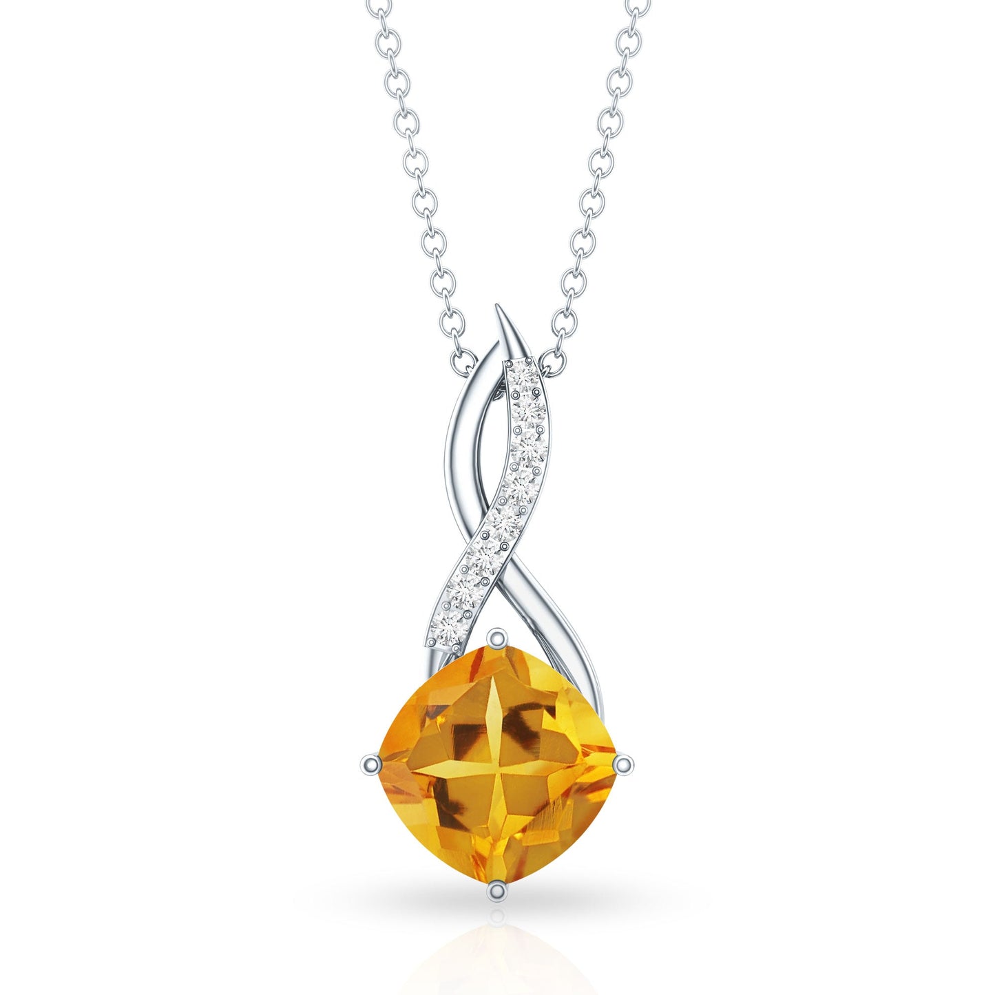 Natural 2.23 Carat Cushion Cut Citrine Infinity Pendant Necklace with Diamond