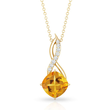 Natural 2.23 Carat Cushion Cut Citrine Infinity Pendant Necklace with Diamond