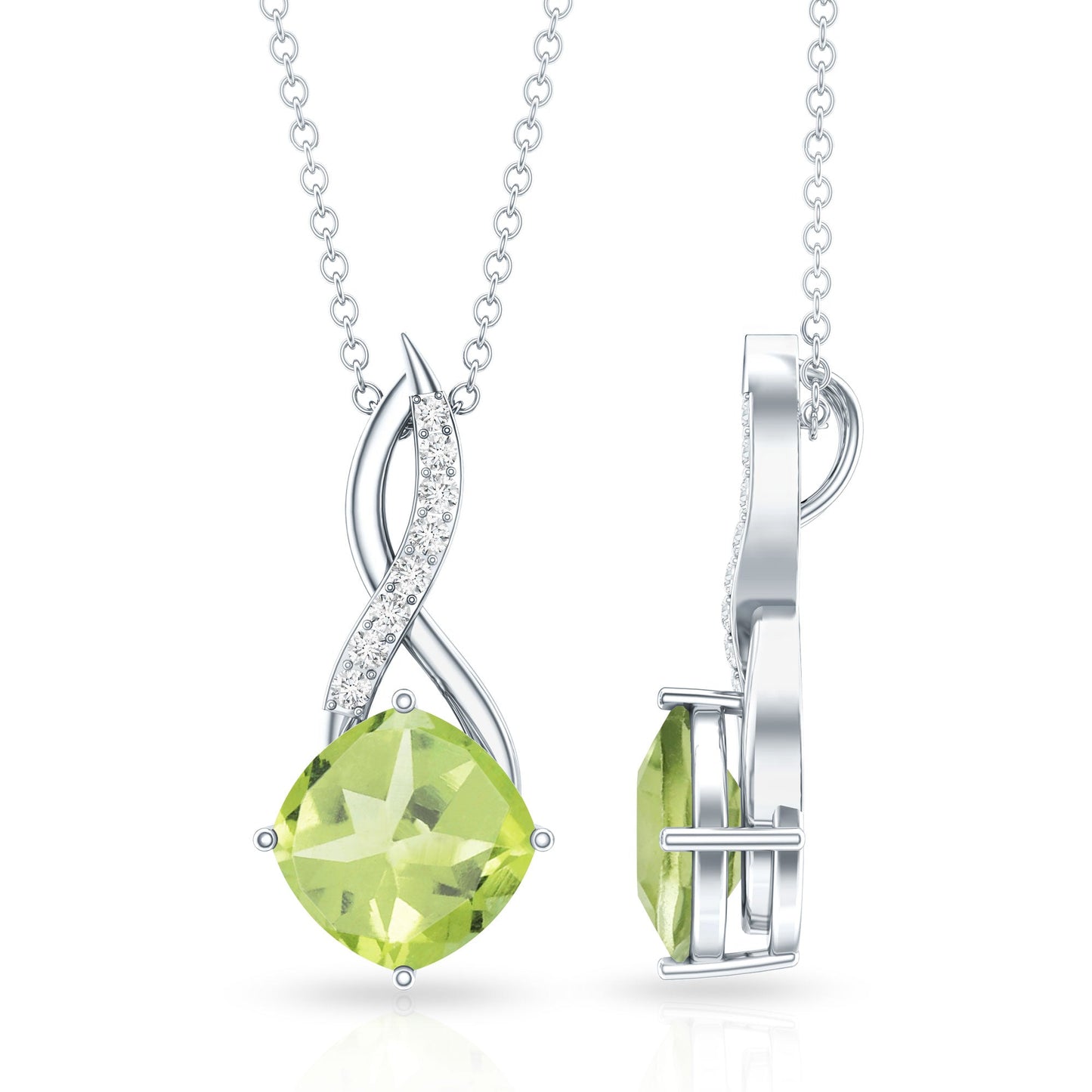 2 Carat Cushion Cut Peridot and Diamond Infinity Necklace