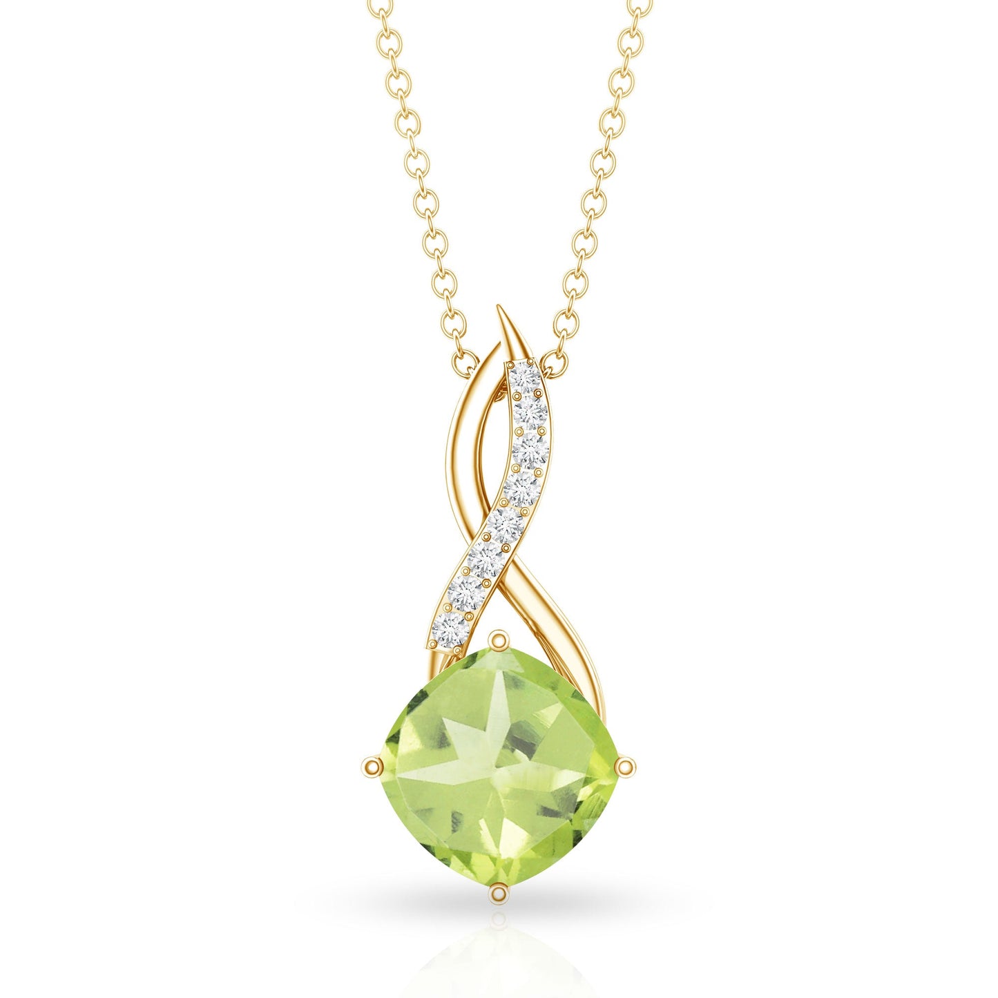 2 Carat Cushion Cut Peridot and Diamond Infinity Necklace